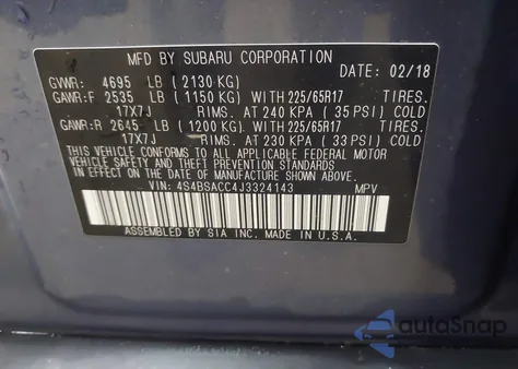 2018 Subaru Outback 2.5I Premium z USA, uszkodzony, nr VIN 4S4BSACC4J3324143